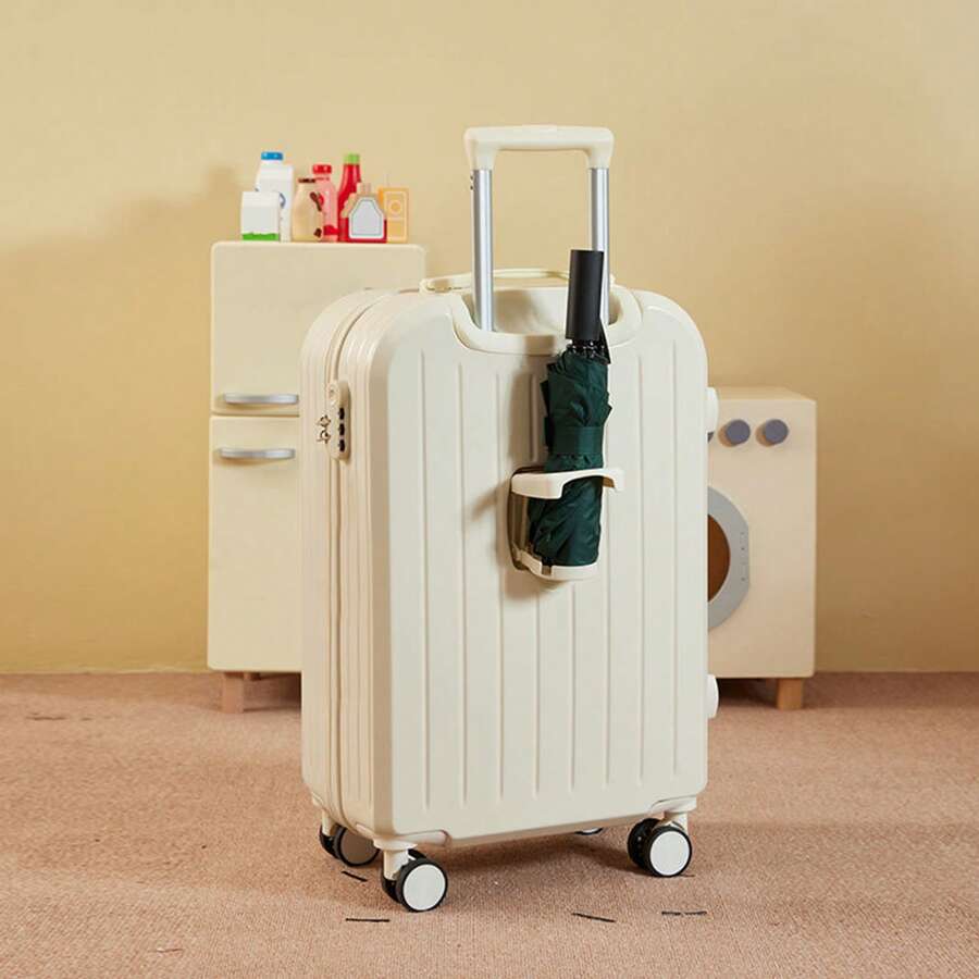 20 Inch Suitcase Hard Shell Scratch-Resistant Surface Cup Holder Hanging Hook And Code Lock Silent Spinner Wheel Luggage Suitcase - White - View 1