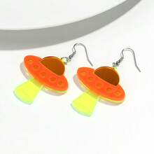 1 par de pendientes colgantes UFO de acrílico transparente fluorescente y de moda, lindos y extravagantes, adecuados para uso diario de mujeres - amarillo fluorescente - Ver 15