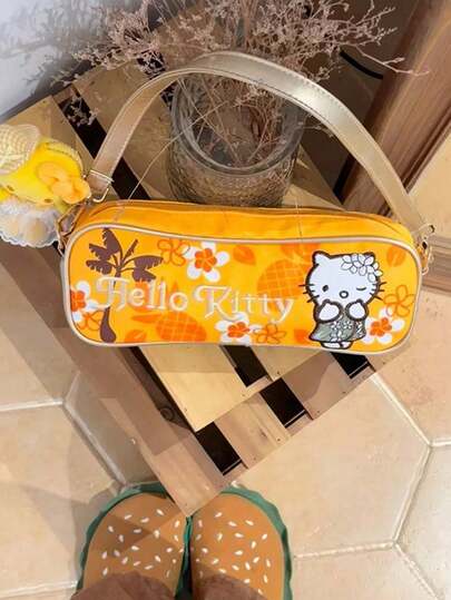 Sanrio حقيبة ظهر هيلو كيتي بطراز أمريكي كلاسيكي، باللون الأصفر مع أشجار جوز الهند، تشعر بأجواء العطلة في هاواي، حقيبة ذات قيمة عالية للفتيات العصريات، حقيبة ظهر سحب كبيرة السعة متعددة الاستخدامات، حقيبة دلو كاجوال (قد تكون بعض الأجزاء عشوائية)