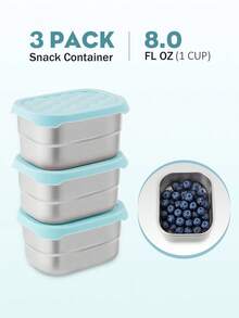 Meoky 3pcs 8oz Stainless Steel Snack Containers With Silicone Lids, Leak-Proof Small Food Storage Boxes, Reusable Metal Lunch Boxes For Snacks, Meal Prep, Travel & Picnic - Light Blue*3-piece Set - View 3