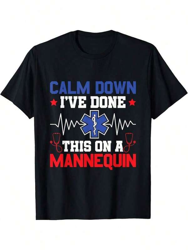 Men T-Shirt Calm I Did This On A Mannequin Graphic With Medical Symbols Black Casual Tee Regular Fit Digital Print All-Season Comfort Humorous Graphic Tee Bold Text Design Pul Tshirt Men Size S-3XLgraphic Tees Men Shirts Streetwear White Shirt Black Shirt