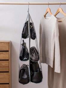 1 pièce Boîte de rangement à 6 compartiments multicouche pour sac à main, organisateur suspendu pliable en tissu Oxford avec 6 poches - organisateur de placard pour sac à main, portefeuille et accessoires, design durable noir-gris, parfait pour Noël, Halloween, Thanksgiving, porte-portefeuille, support d'accessoires, apparence élégante, structure robuste, décoration de chambre, rentrée scolaire - Noir - Voir 7