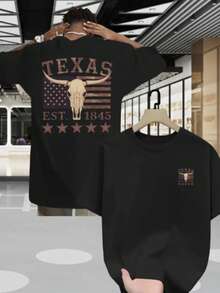 Men's Streetwear T-Shirt Country Rodeo Texas Cotton Round Neck - 黑色 - 查看 2