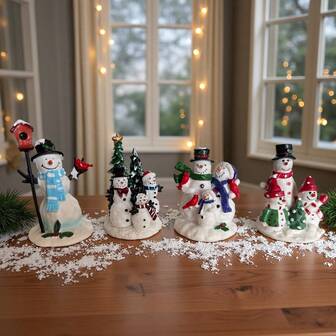 1pc Christmas Snowman Decor Ornament, Suitable For Home Office Desk Decoration, DIY Resin Craft