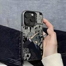 Custodia per iPhone, Custodia per telefono C-A-Aki Hayakawa per iPhone 16 15 14 13 12 11 Pro Max, colore nero opaco, multicolore, cover metallica laser aurora