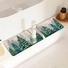 1 buc Covoraș de Stropire cu Temă de Crăciun, Covoraș de Picurare pentru Chiuveta de Baie de Acasă, Design de Reni și Brad de Crăciun, Potrivit pentru Diverse Robinete, Fabricat din Material de Cauciuc cu Gel de Siliciu - Multicolor - Vizualizare 3