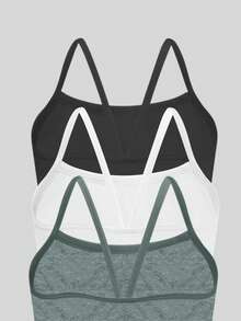 3 件套女童纯色简约舒适吊带背心文胸，无缝舒适透气单层无钢圈运动文胸