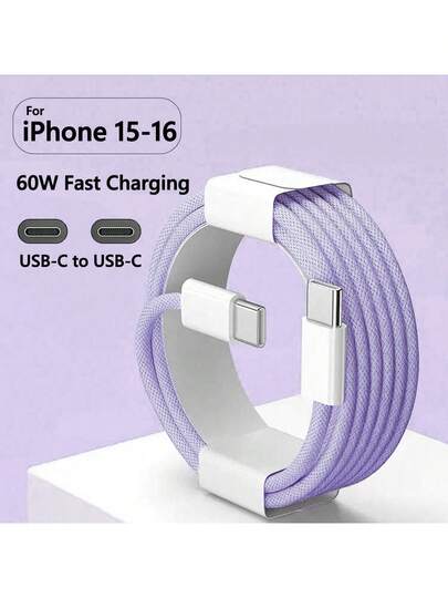 60W Type C To Type C Cable, 1-2pcs Compatible With Iphone 16/15 Fast Charging Cable USB-C To USBC Power Cord Compatible With Iphone 16/15 Pro Plus Pro Max IPad/IPad Pro 12.9/11, Compatible With Samsung Galaxy S25 S24 S23 S22 S21 S20 Ultra S10(White)