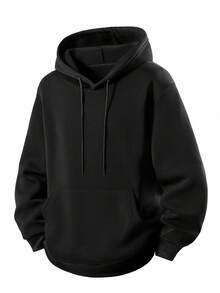 Autumn/Winter Men's Plus Size Fleece Hooded Sweatshirt, Loose Fit, BF Style Lazy Ins Style Warm Jacket Top Sports - Black - View 3