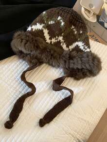 1ciepły i gruby pluszowy dzianinowy kapelusz chroniący uszy, gruby pluszowy zimowy sznurowany, ciepły i odporny na zimno kapelusz basenowy, zimowy ciepły