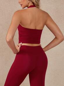 NcmRyu 1 قطعة سترة رياضية بلا أكمام ذات لون أحادي بتصميم بسيط مرن للاستخدام اليومي والرياضة الخارجية