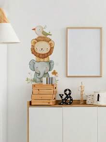 1pc Watercolor Cute Animal Wall Sticker - Elephant & Monkey Design - PVC Self-Adhesive Decal, Applicable For Game Room/Kids Bedroom Decor, Living Room, Door, Kindergarten Decor, Classroom, Home Decor & Gifts - Multicolor - View 7