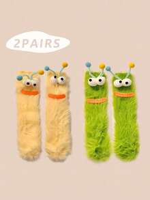 1/2/3 双女士趣味袜子、节日袜子、卡通袜子、毛绒袜子、节日袜子、中筒袜、大眼袜子、可爱袜子、保暖袜子 - 彩色 - 查看 35