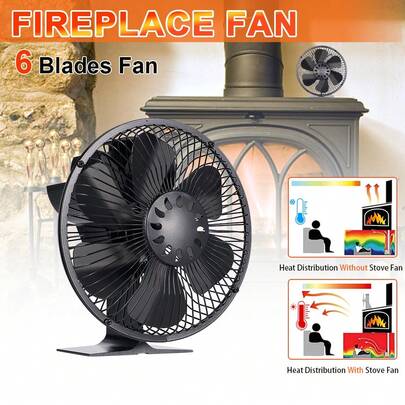 6 Blades Heat Powered Stove Fan With Cover Log Wood Burner Quiet Large Air Volume Fireplace Fan High-Efficiency Heat Dissipation