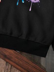 Young Boy Cartoon Letter Pattern Warm Hoodie Sweatshirt - Black - View 4