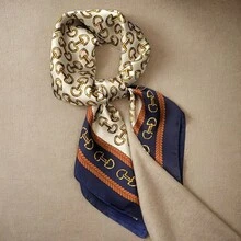 Women's Elegant Style Gold Button Printed Square Breathable Scarf - Dark Blue - View 2