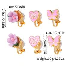 6piece Teen New Pink Princess Oil Drop Butterfly Ear Clip Super Cute Earrings - Multicolor - View 10