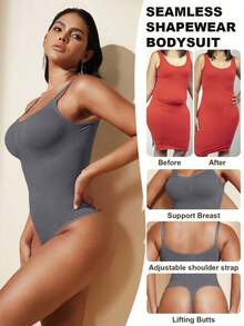 1pc Women Seamless Shaping Bodysuit With Thong Bottom, Slimming Bodyshaper Tummy Control Flat Belly Sheath Jumpsuit Shapewear Waist Trainer Shaper - 深灰色 - 查看 2