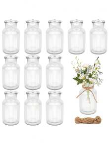 Bình hoa mini số lượng lớn, bình thủy tinh nhỏ trong suốt, bình đựng tinh dầu thơm kiểu đồng quê bằng mây tre đan với dây gai, trang trí kiểu Bohemian, vật trang trí trung tâm bàn ăn kiểu nhà nông, thích hợp cho trang trí nhà cửa, tiệc cưới, tiệc tùng, Halloween, trang trí Giáng sinh. Bình trang trí phòng. - Nhiều màu - Xem 6