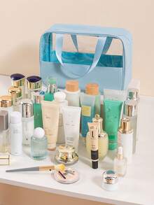 1pc Transparent PVC Makeup Organizer Bag, Letter Pattern, Waterproof & Portable, Plush Letter Zipper Design, Minimalist Style, Customizable Letter Stickers, Women's Travel Toiletry Bag, Bathroom Letter Combination Toiletry Bag (Letter A~Z), Gift For Mom, Beach Bag, Beach Essential, Beach Towel Storage Bag, Beach Accessories, Beach Supplies, Holiday Bag, Essential For Autumn/Winter Vacation, Valentine's Day Gift,Pouch,Makeup Pouch,Travel Essential - Multicolor - View 6