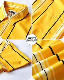 Mens Striped Shirt Casual Short Sleeve Button Down Summer Beach Shirt Tropical Hawaiian Shirtshalloween - Vàng08 - Xem 3