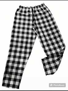 Plaid Flannel Mixed Pants - Black and White - View 1