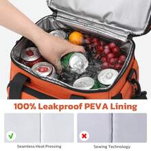 Bandeja Almuerzo 20L Prueba Fugas y Aislada - Doble Nivel Expandible con 6 Bolsillos, Tote Reutilizable para Adultos Trabajo, Acampada, Pesca y Picnics - Negro - Ver 6