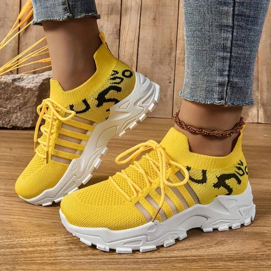 Lightweight Women Running Shoes With Memory Foam Comfortable Sneakers For Walkingand Gym Training - 黃色 - 查看 1