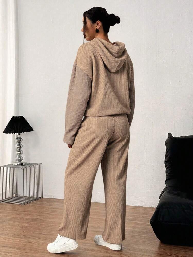 Set Dúo Comfy – Conjunto de Pantalón Palazzo + Sudadera Oversize con Capucha | Estilo Casual, Suave, Acogedor y Trendy para Días Relajados o Street Style - Nude Rayas - Añade 3