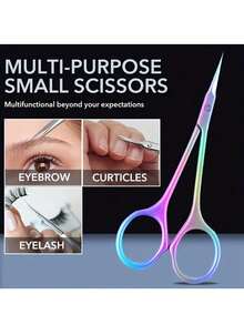 1pc Ergonomic Stainless Steel Nail Scissors - Precision Curved, Non-Slip Handle, Rainbow Color Finish, Suitable For Nail & Eyebrow Care, Unscented, Suitable For Both Hands, Multipurpose, Applicable For Eyelash Trimming