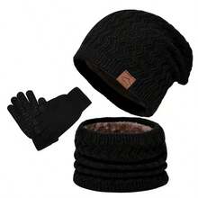 OBOVAY Men's Winter Knit Hat, Warm Scarf And Touchscreen Gloves, Double Layer Thickened Pattern, Pom Pom Snowflake Design, Suitable For Skiing, Travel, Cycling, Driving, Dating, Men's Gift, Daily Winter Accessories, Winter Outfit, Winter Warmth - Multicolor - View 9