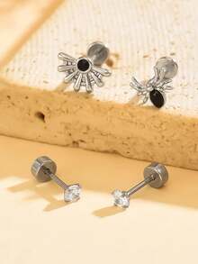 Conjunto de brincos femininos de 8/4 peças, elegante, com zircônia cúbica preta, formato de aranha e teia de aranha, adequado para perfurações do lóbulo da orelha, hélice, cóclea e trago, conjunto de brincos multifuncionais, perfeito para festas diárias, férias de lazer e presentes de feriado - Conjunto 7 - Ver 2