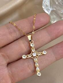 1Pc Elegant Luxe Cross Charms Heart Zirconia Necklace For Women Men Couples, Halloween Christmas Mom Gift Thanksgiving Wedding Jewelry Gift For Anniversary Valentine's Day Boho Jewelry Daily Party