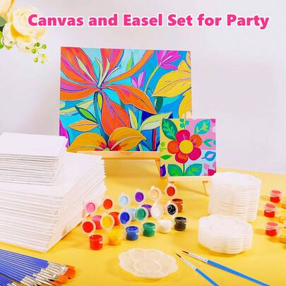1/2/5/10/20 Set Lienzo grande (8*10 pulg.) y mini (4*4 pulg.) con caballete y pinceles pequeños, 12 colores de pintura acrílica, paletas para clases de arte, pintura y dibujo, fiestas de pintura y copas, juegos de pareja, kit de pintura en lienzo para adultos, adolescentes, estudiantes de primaria, secundaria y universidad, como regalo para cumpleaños, aniversario, graduación, Navidad, Halloween, Pascua, Acción de Gracias, Día de San Valentín u ocasión especial