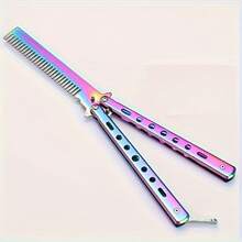 Professional  Comb With Fine Tooth Stainless Steel Bristles And Folding Mechanism - Heavy Duty Metal Handle, Ergonomic Grip, Safety Lock And Sharp Blade For Hairstyling, Wet/Dry Use - Suitable For Home, Salon, Barbershop Or Training - Durable And Precise Hair Tool - Compact And Portable Design Suitable For Various Hair Types - Practice Training Tool With Safety Lock - 黑色的 - 查看 7