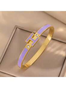 1pc 18K Gold Plated Women's H-Shaped Bracelet, Exquisite Jewelry Bracelet, Best Gift For Ladies On Easter, Christmas, Mother's Day (No Gift Box) - Letter H - View 14