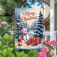 2D Flat, 1pc Double-Sided Snowman Christmas Yard Decoration Flag With Merry Christmas Lettering - Washable Polyester Outdoor Holiday Banner, No Electricity Needed, All-Weather Snowy Winter Scene With Snowman & Presents For Lawn, Porch, Garden - Easy To Hang With Hooks (Pole Not Included) - Festive Winter Welcome Sign,