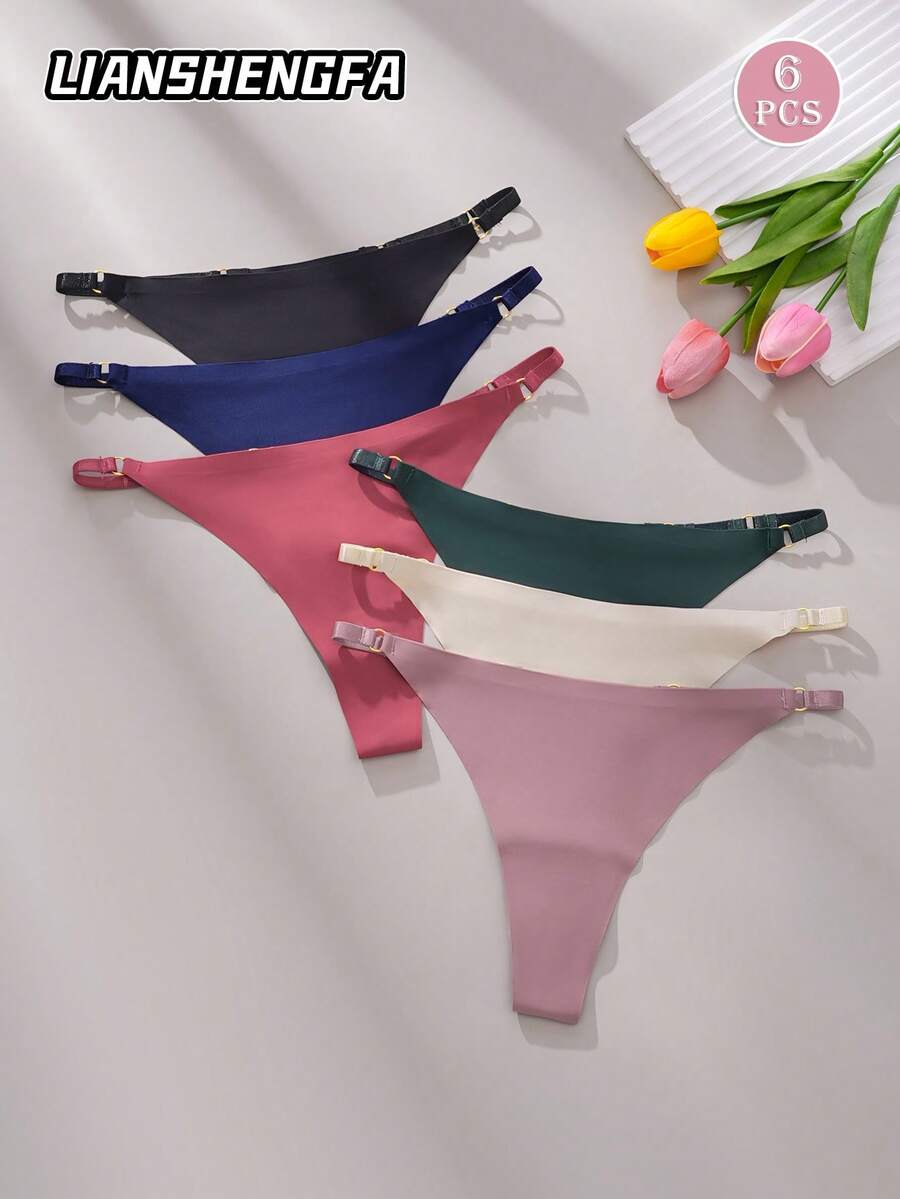 LianShengFa 6pcs Elegant High Waist Seamless Thong Panties, Low Waist Hollow Design Fashionable Ladies Underwear, Comfortable Breathable Soft Daily Wear Lingerie