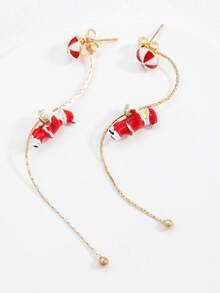 1 pieza Pendientes lindos de la serie navideña de dibujos animados de Santa Claus trepando a un árbol, populares en Europa y América