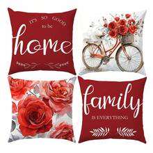 4 件套花卉自行车装饰枕套套装，单面印花桃绒材质，45*45/50*50/40*40 厘米靠垫套适用于现代简约沙发客厅装饰、礼物、派对装饰 - 彩色 - 查看 12