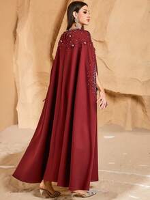 Solessence Women's Elegant Conservative Arabic Style Dress With Beaded Embellishments - Burgundy - View 3