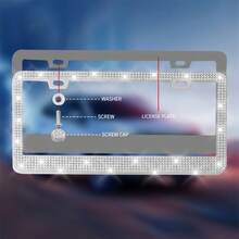 1 件闪亮的黑色/白色镶钻汽车牌照框，轻巧耐用，保护牌照免受损坏，让您的车辆以独特的光泽脱颖而出 - 彩色 - 查看 6