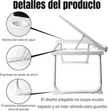 Mesa de Noche Plegable, Mesa de sofá para portátil con portavasos, Mesa portátil para portátil y Ranura de inclinación Ajustable en 5 Niveles para Comer, entretenerse, estudiar y Trabajar - blanco cálido - Ver 5