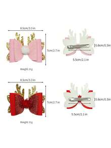 2pcs Christmas Deer Antler Bow Pom Pom Hair Clips, Children Christmas Holiday Costume Hair Accessories, Glitter Duck Clip, Suitable For Daily Outfit And Gift Matching