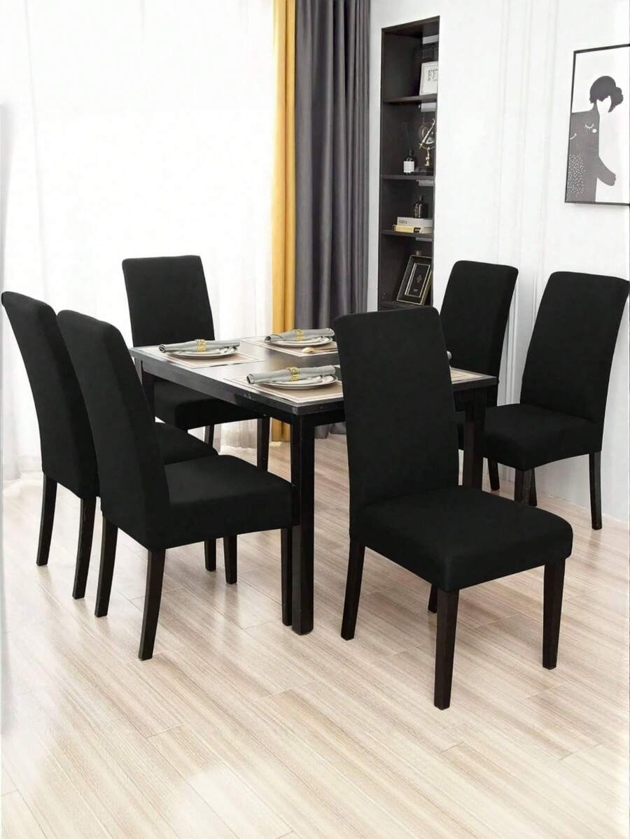 1/4/6pcs Solid Color Milk Silk Chair Covers, High Elastic Dust-Proof And Waterproof, Suitable For All Seasons, Living Room, Hotel, Restaurant, Kitchen, Home Decor - Black - View 1