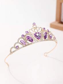 1pc Princess Crown Party Headpiece, Luxury Crystal Alloy Tiara - Purple - View 2