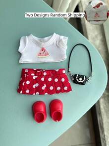 Ropa para Labubu 17cm Accesorios de muñeca monstruo Outfit Ropa Camiseta con estampado de sandía de alta y falda de punto rojo