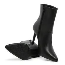 Women's Black Mid-Calf Boots, Classic Stiletto Heel, Side Zipper, Pointed Toe - Black - View 1