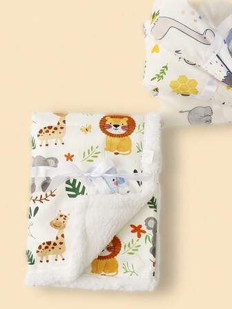 1pc Thick Double-Layer Baby Geometric Print Soft Comfortable Flannel Blanket, Autumn/Winter