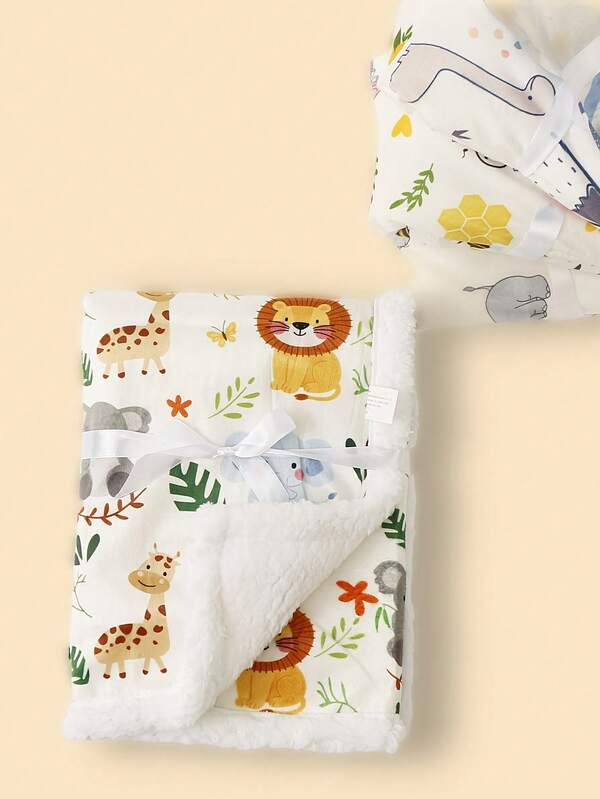 1pc Thick Double-Layer Baby Geometric Print Soft Comfortable Flannel Blanket, Autumn/Winter